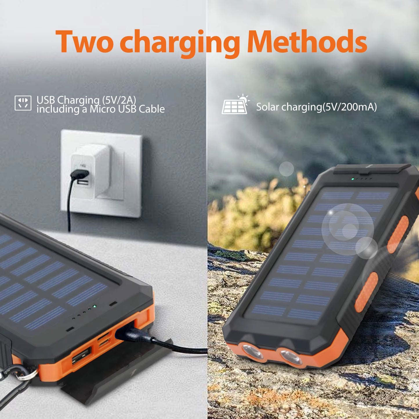 20000mAh Solar Power Bank – Dual USB, Waterproof & LED Flashlight