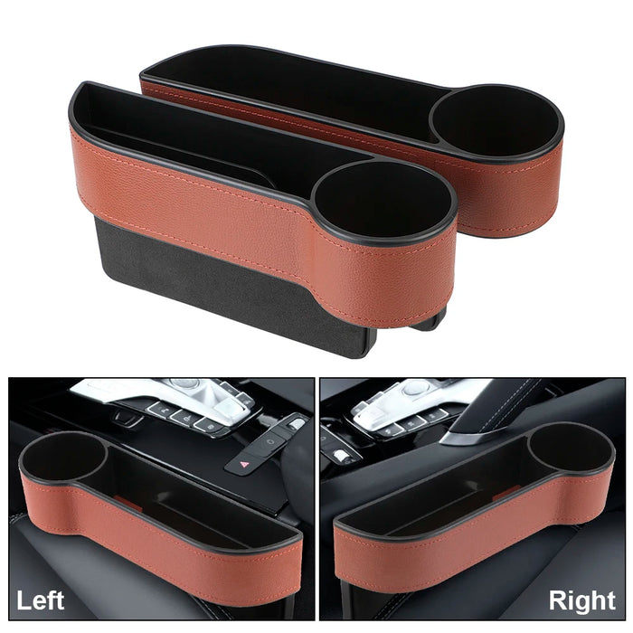 Leather Car Seat Gap Organizer with Charging Hole | Universal Car Storage Box for Phone, Wallet & Keys