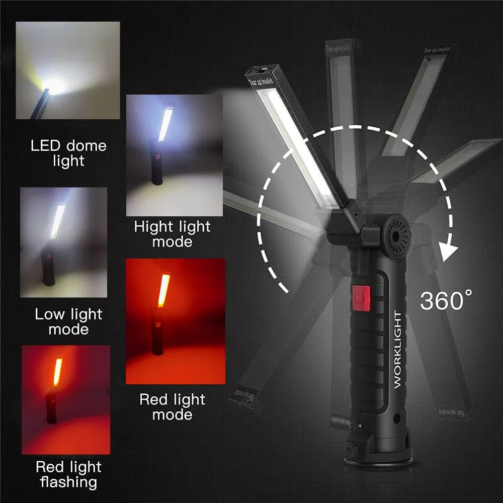 Portable COB LED Flashlight | USB Rechargeable, Magnetic & Hanging Hook