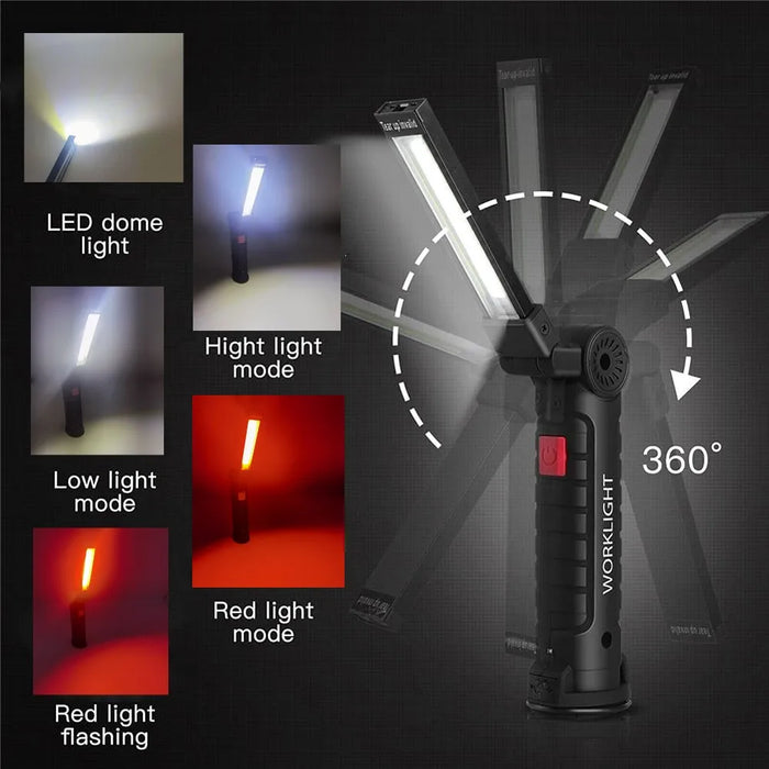 Portable COB LED Flashlight | USB Rechargeable, Magnetic & Hanging Hook