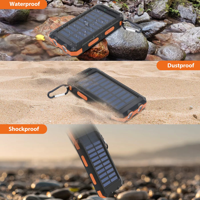 20000mAh Solar Power Bank – Dual USB, Waterproof & LED Flashlight
