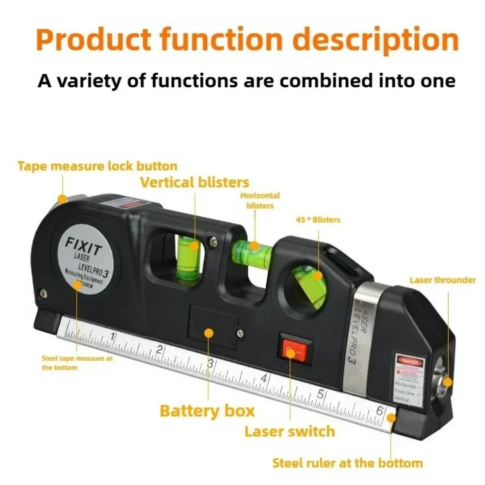 3-in-1 Laser Level with Tape Measure | Horizontal, Vertical & Cross Line Precision Tool