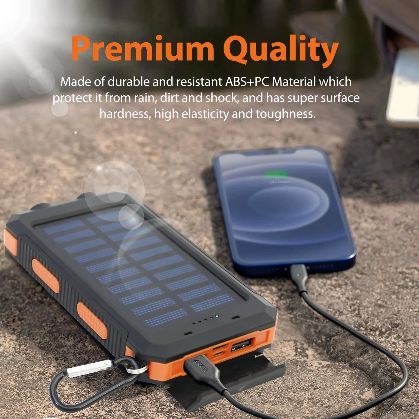 20000mAh Solar Power Bank – Dual USB, Waterproof & LED Flashlight