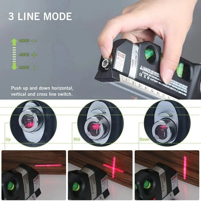 3-in-1 Laser Level with Tape Measure | Horizontal, Vertical & Cross Line Precision Tool