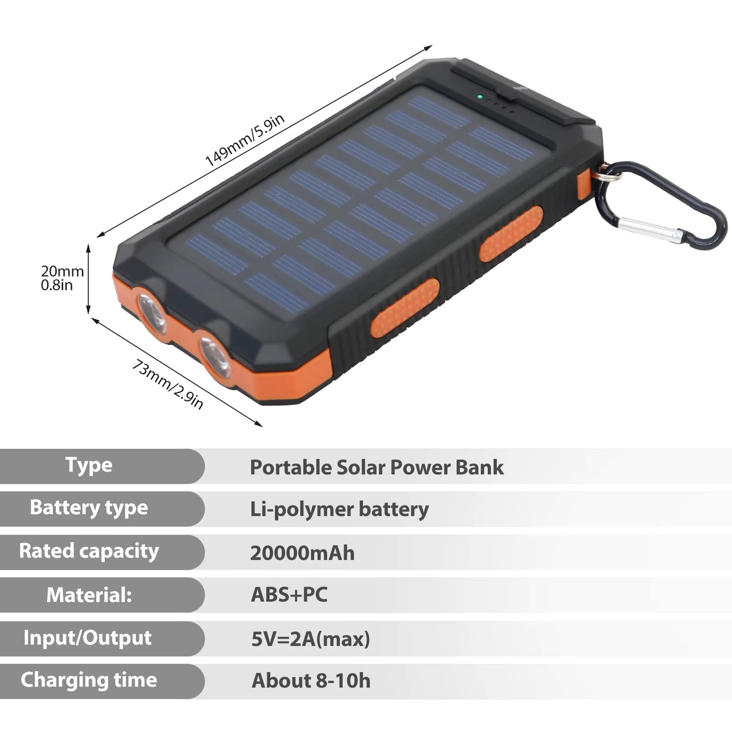 20000mAh Solar Power Bank – Dual USB, Waterproof & LED Flashlight