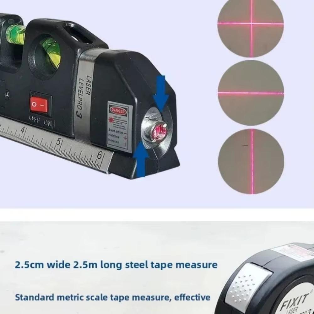 3-in-1 Laser Level with Tape Measure | Horizontal, Vertical & Cross Line Precision Tool