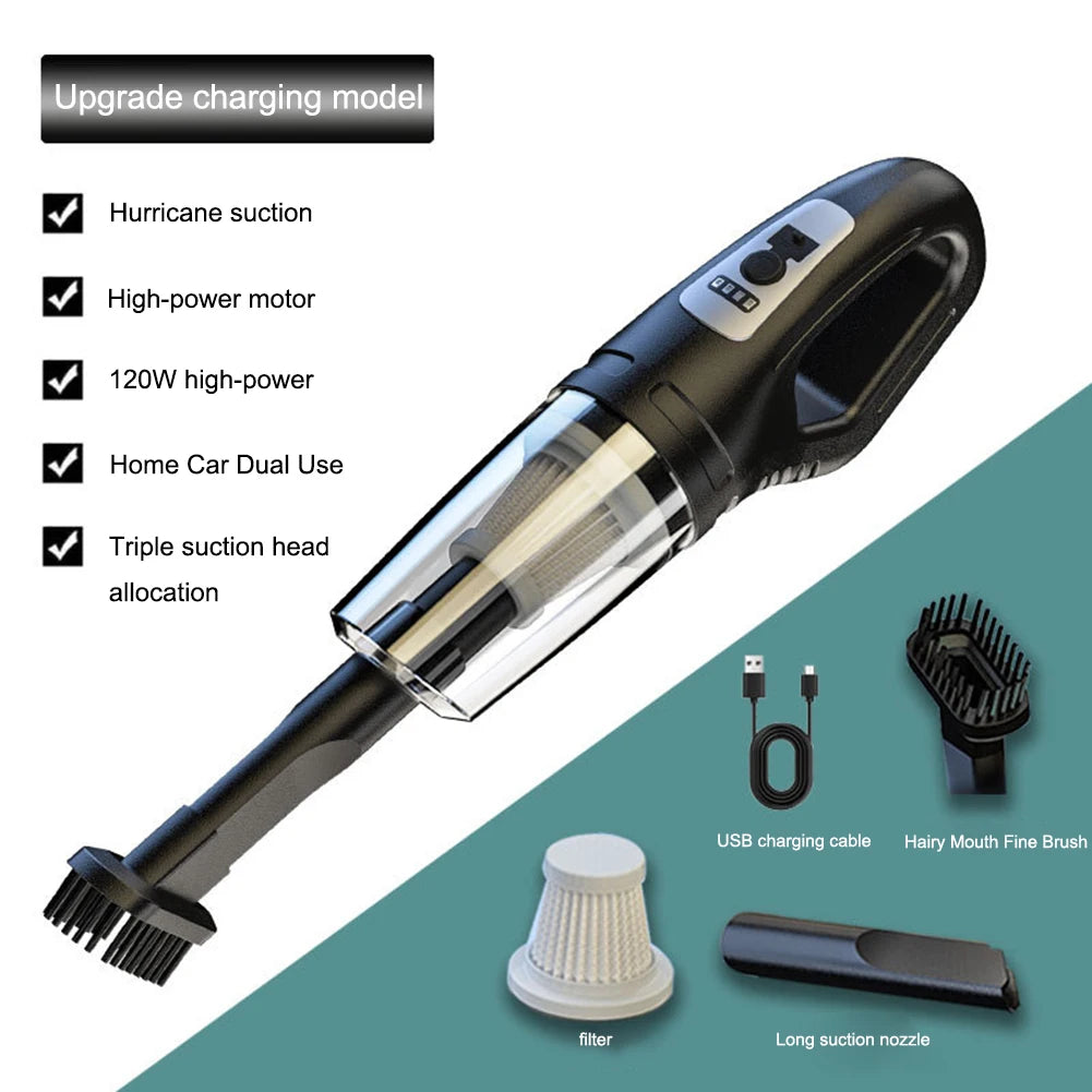 120W Cordless Handheld Vacuum | Rechargeable and Compact Cleaner for Car, Home & Office