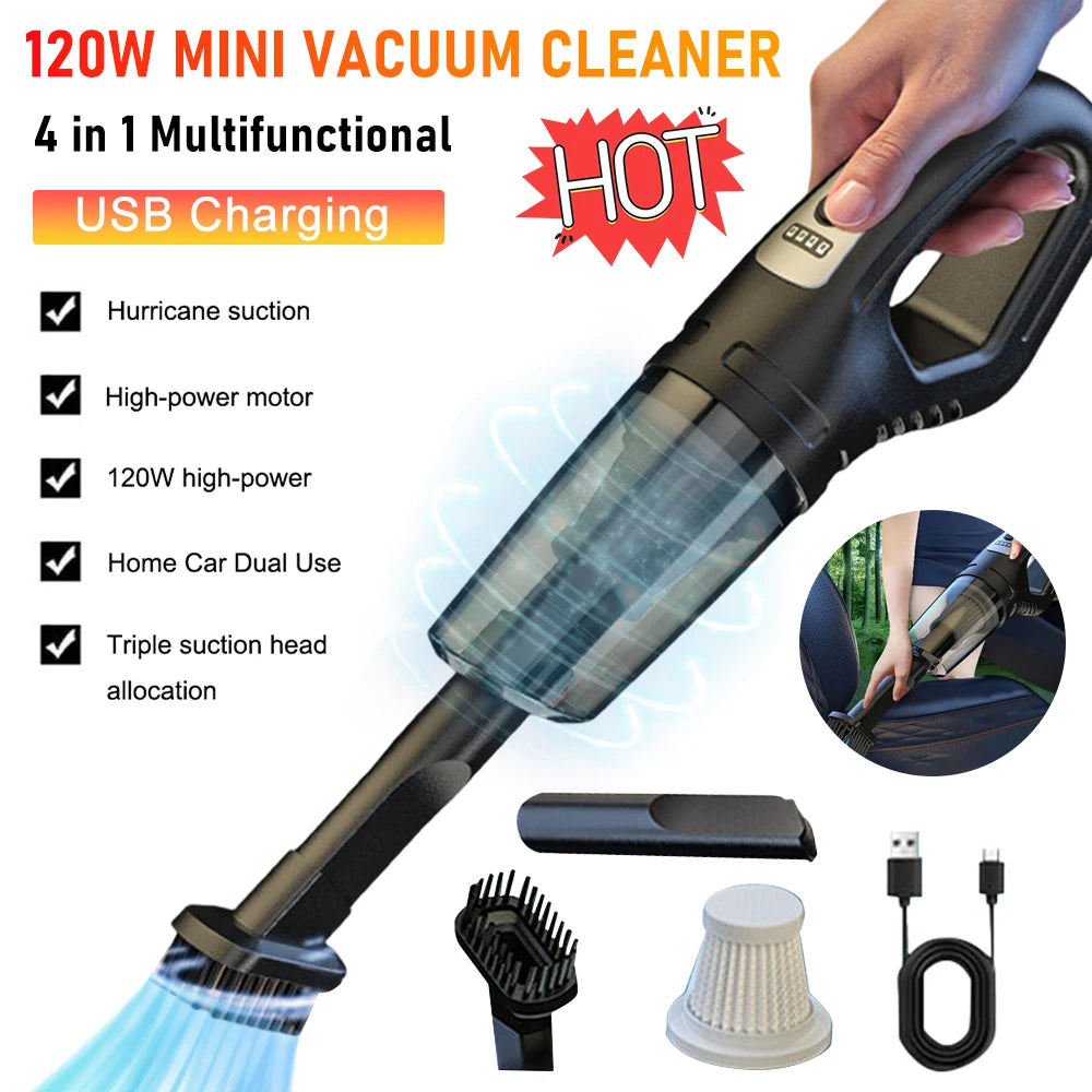 120W Cordless Handheld Vacuum | Rechargeable and Compact Cleaner for Car, Home & Office