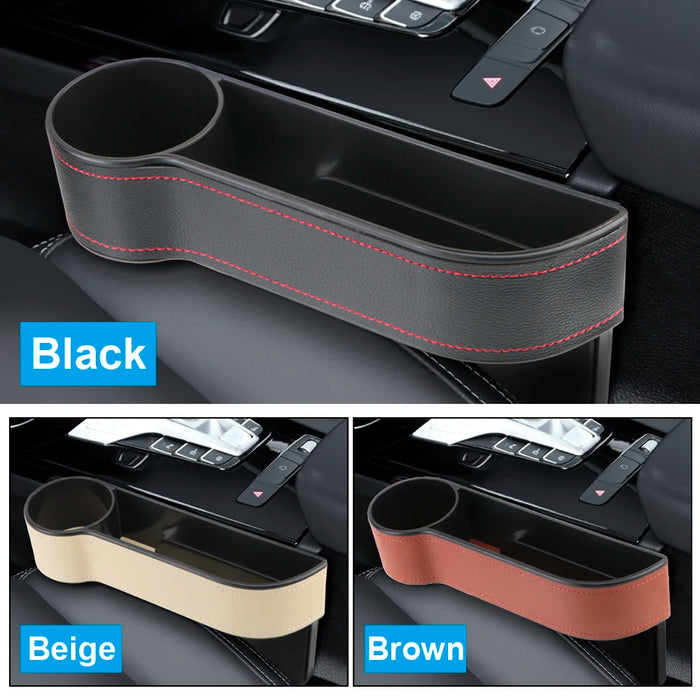 Leather Car Seat Gap Organizer with Charging Hole | Universal Car Storage Box for Phone, Wallet & Keys