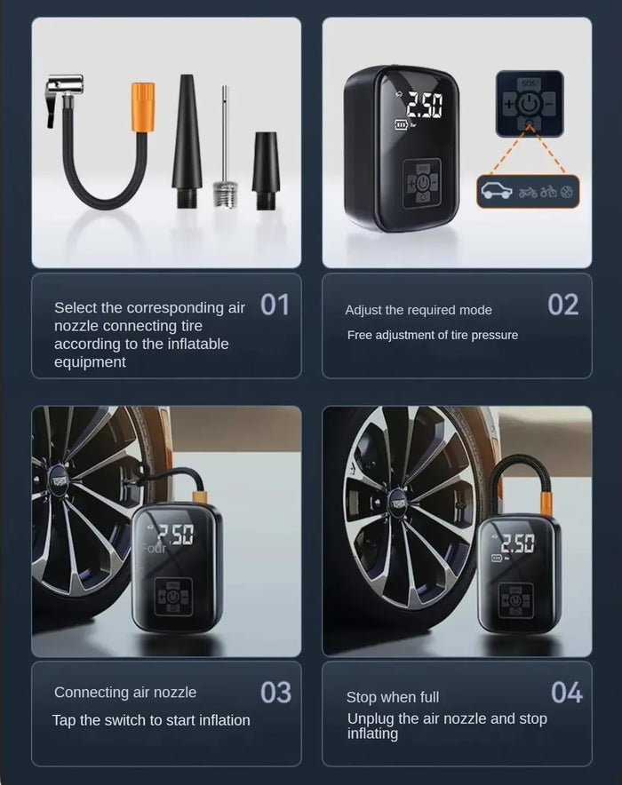 Electric Tire Inflator Pump Car Air Compressor – Portable 12V Auto Air Pump for Car, Motorcycle & Bike Tires